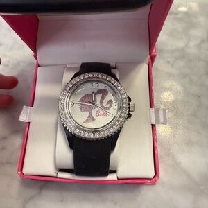 New Barbie pink Mattel vintage Wristwatch Quartz Movement black SILICON Band